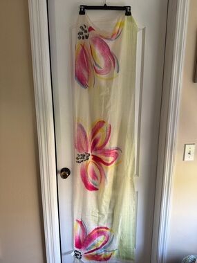 Floral Watercolor Long Scarf in Pink & Yellow